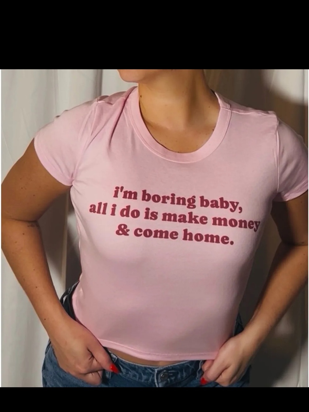 Pink Graphic Tee with Red Slogan